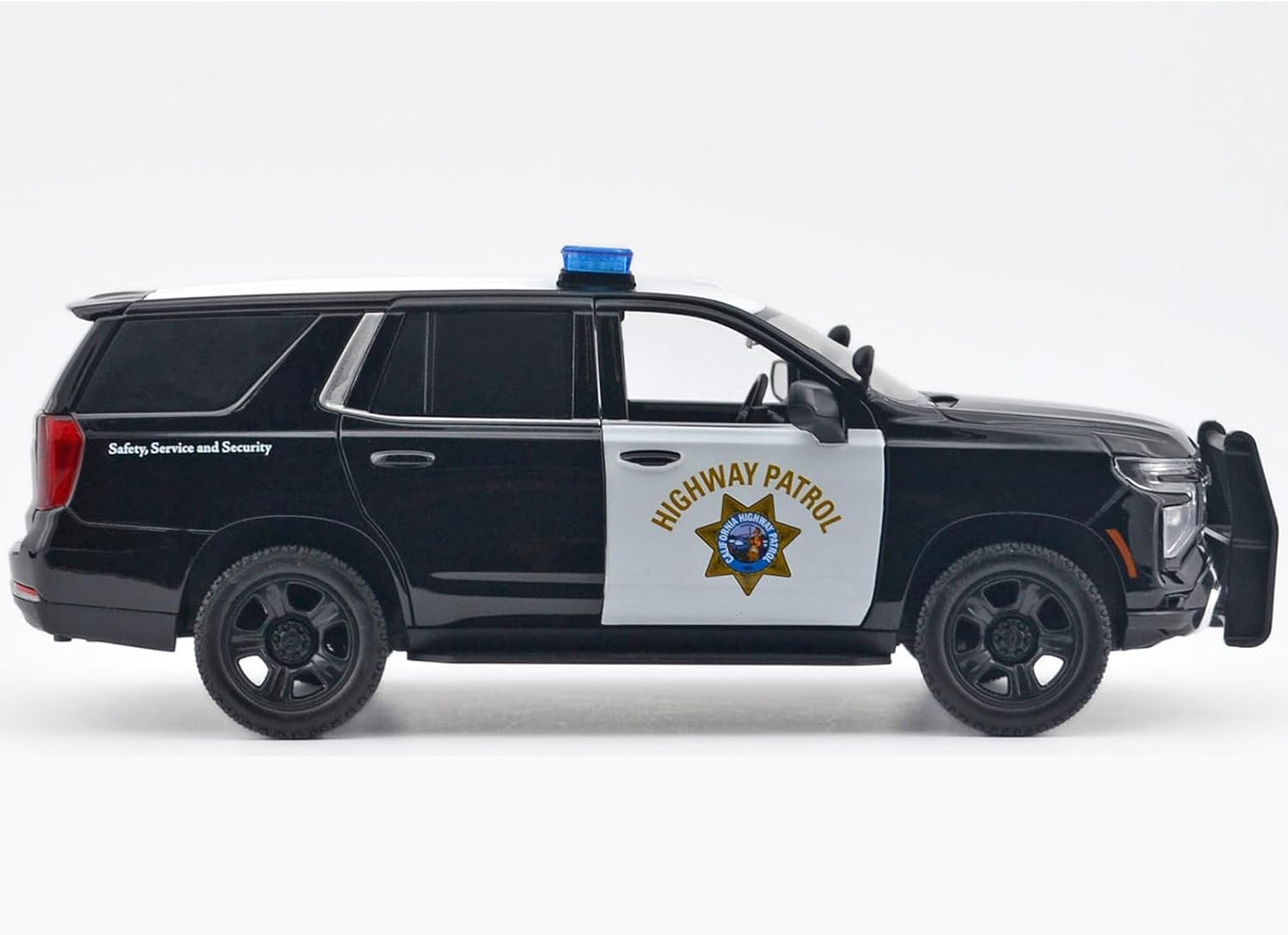 Motormax 2025 PPV CHP (California Highway Patrol) Black and White with Flashing Light Bar and Front and Rear Lights and Sounds 1/24 Diecast Model Car