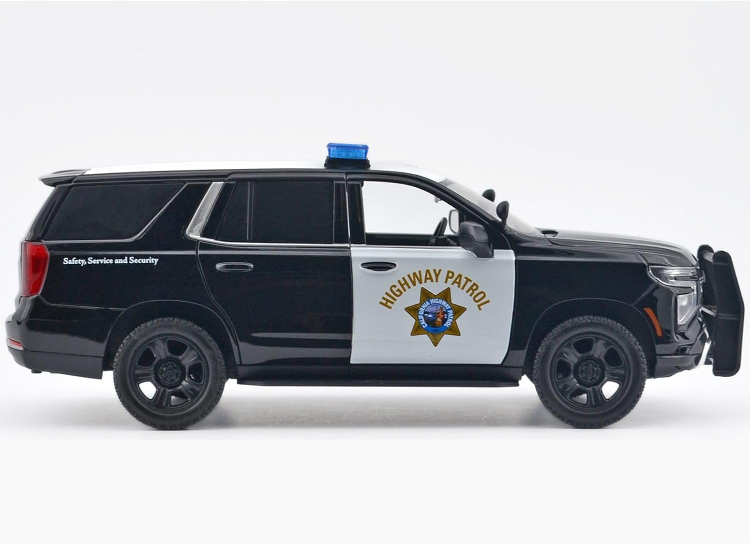 Motormax 2025 PPV CHP (California Highway Patrol) Black and White with Flashing Light Bar and Front and Rear Lights and Sounds 1/24 Diecast Model Car