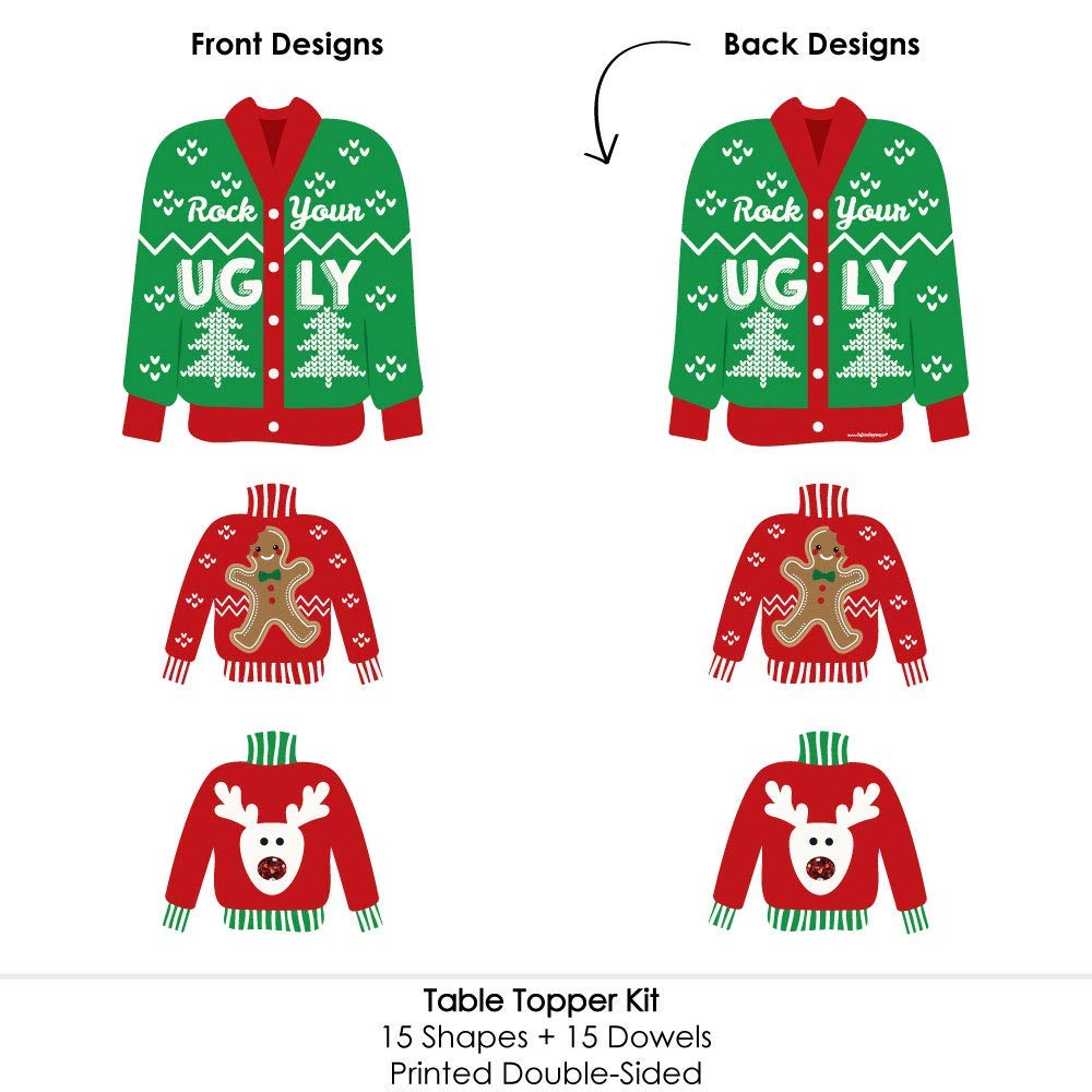Big Dot of Happiness Ugly Sweater - Holiday and Christmas Party Centerpiece Sticks - Table Toppers - Set of 15