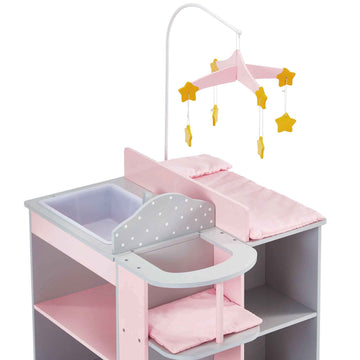 Olivia's Little World 6-in-1 Wooden Baby Doll Changing Station with Crib, Changing Table, High Chair, Double-Door Closet, Sink and Washing Machine