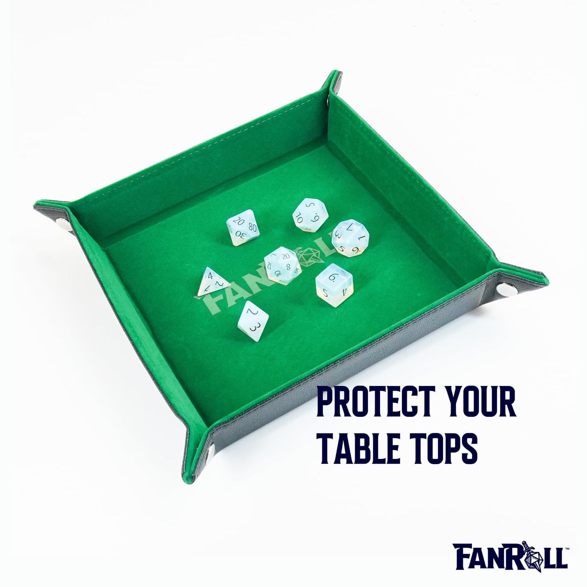 FanRoll Fold Up Velvet Dice Tray w/PU Leather Backing: Green, Role Playing Game Dice Accessories for Dungeons and Dragons