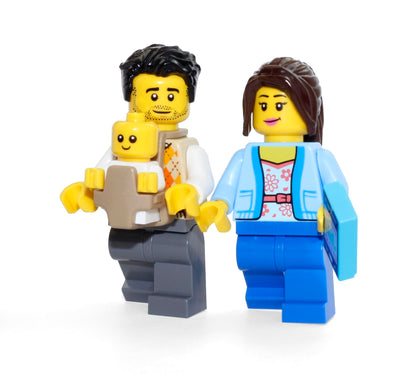 LEGO Minifigure Family Pack - Mom, Dad Parents (with Baby Carrier and Baby) Very Cute