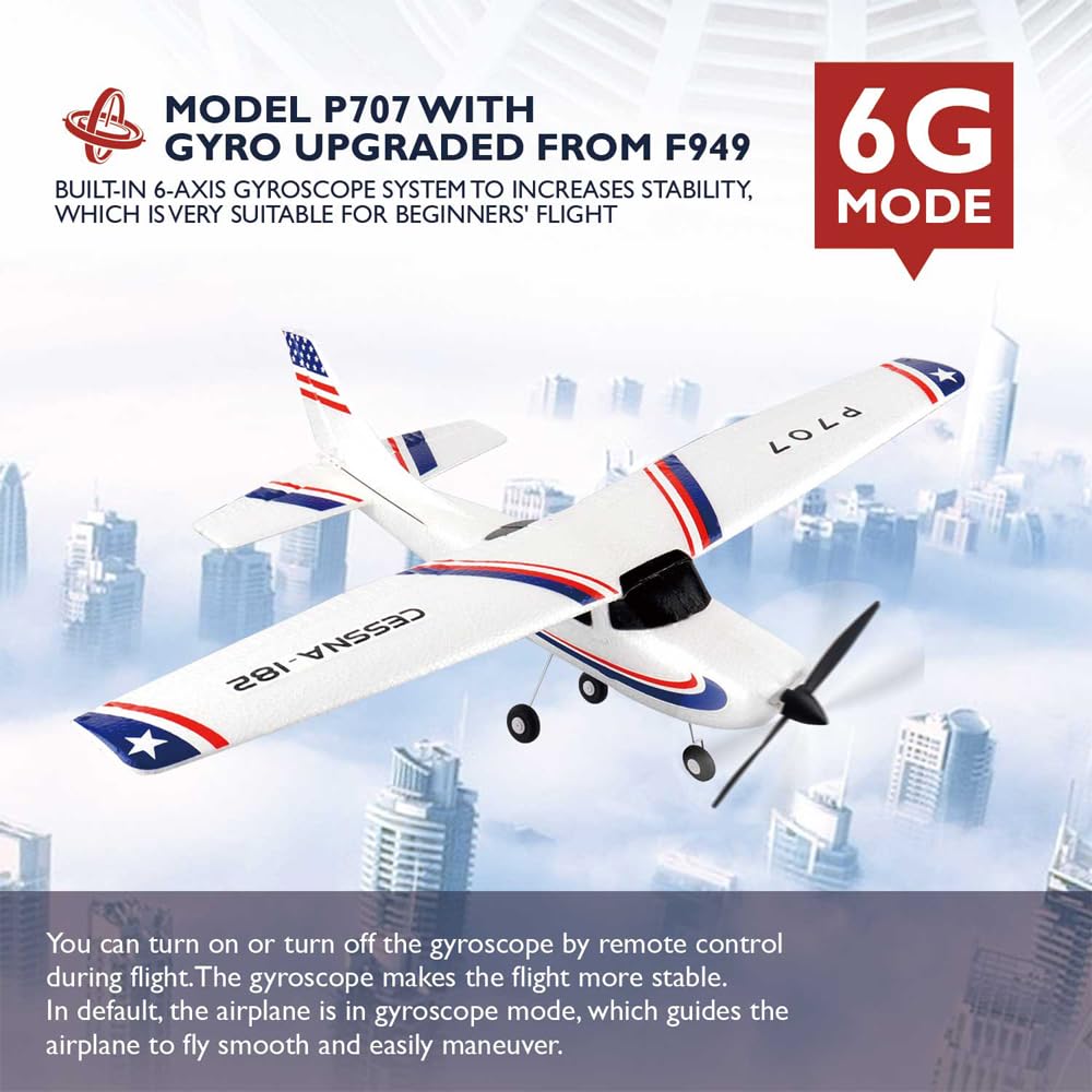 Park10 Toys P707 RC Airplane for Adults 3CH 3D6G Fixed Wing RTF Remote Control Plane with 2 Batteries 720 Motor Outdoor RC Plane for Beginners (Light