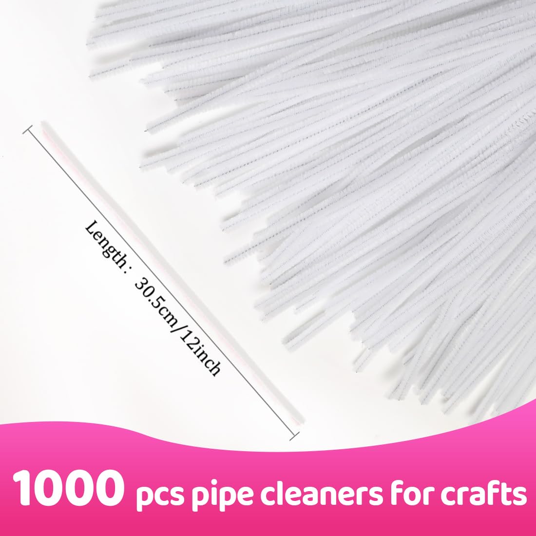Praisebank White Pipe Cleaners for Crafts, 1000pcs, Chenille Stems for DIY Projecets, Arts & Crafts Supplies for Festival Party Decorations