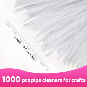Praisebank White Pipe Cleaners for Crafts, 1000pcs, Chenille Stems for DIY Projecets, Arts & Crafts Supplies for Festival Party Decorations