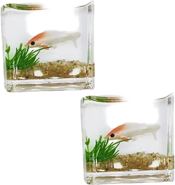 2Pcs White Goldfish Charm of A Mini Tank with This 1:12 Scale Miniature Accessory Square Fish Tank Realistic Glass Decor for Dollhouse Display