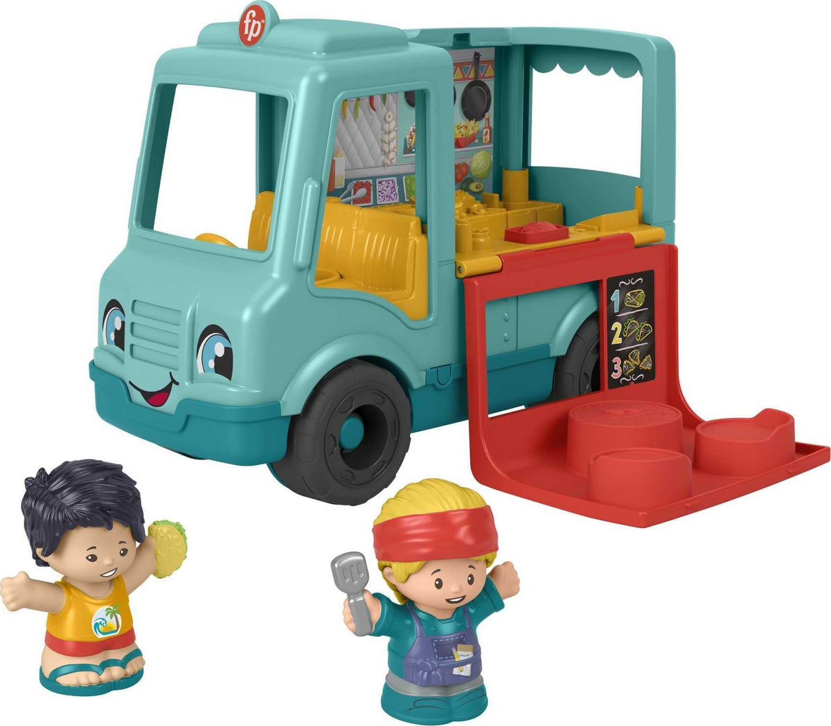 Fisher-Price Little People Musical Toddler Toy Serve It Up Food Truck Vehicle with 2 Figures for Pretend Play Ages 1+ Years