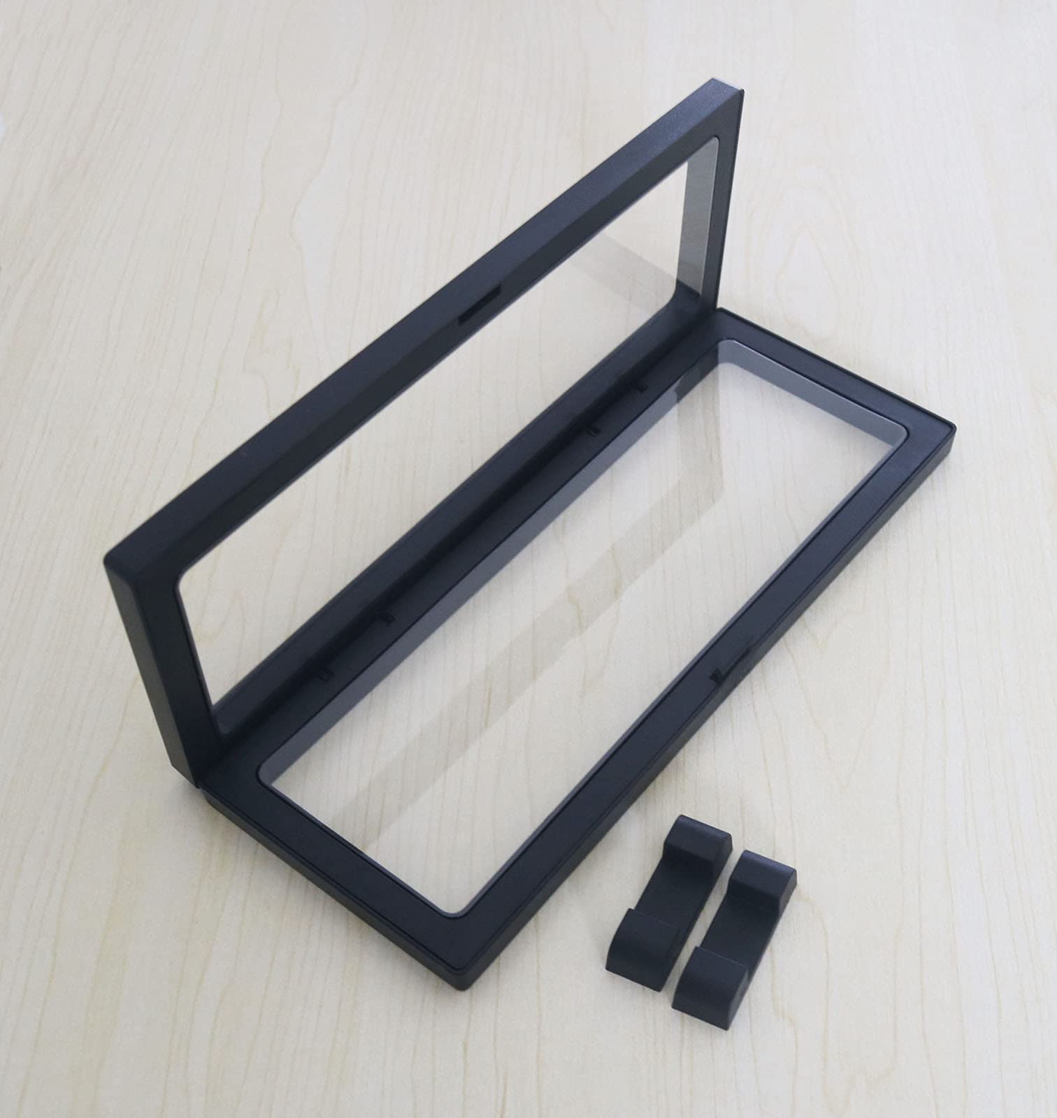 Coin Display Frame, Clear 3D Floating Holder Box Case for Challenge Coins, Medals, Specimens, Jewelry, 9 Inch, Black, Rectangle