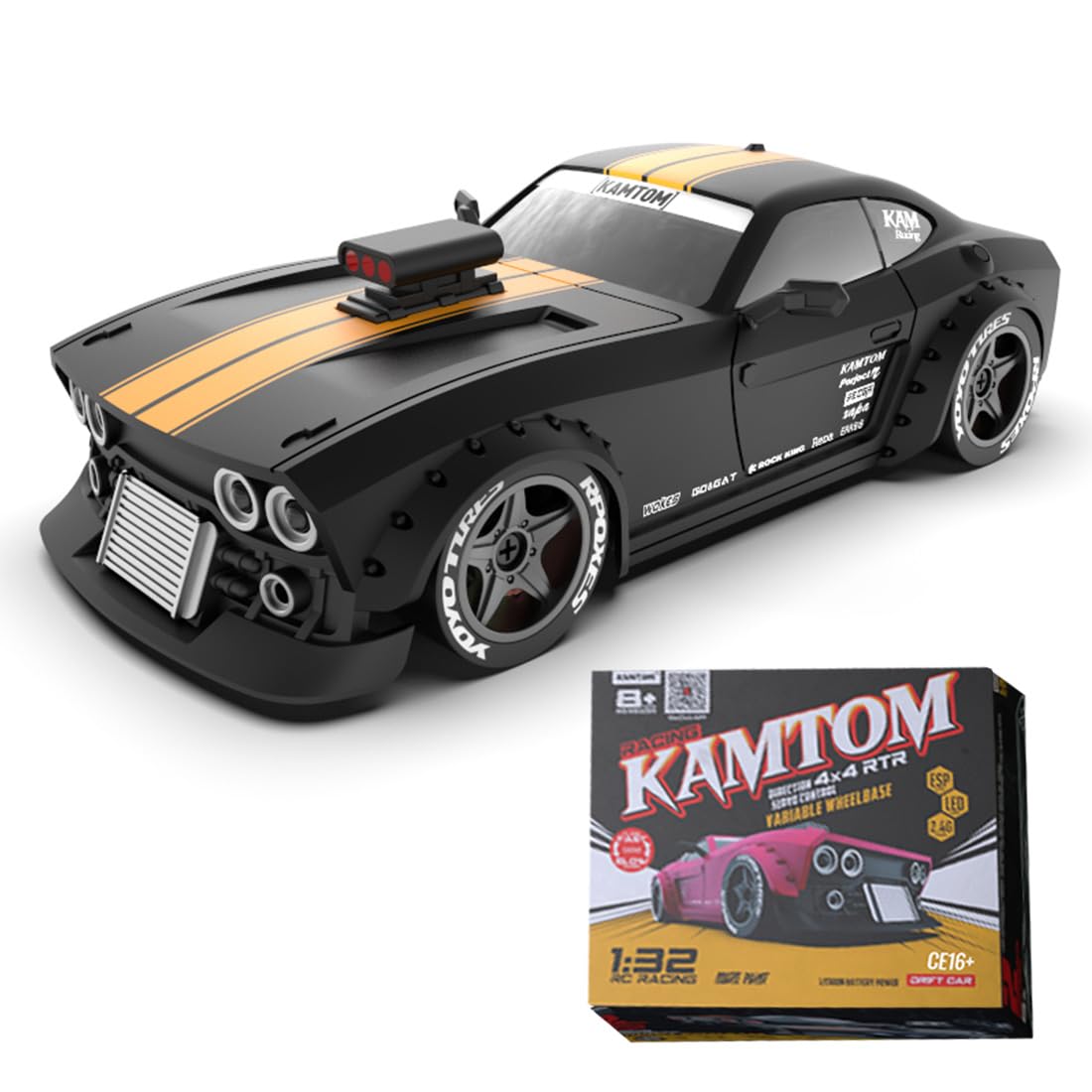 Goekhyrani KM3299 Remote Control Car RC Drift Car, 4WD RC Cars Vehicle with ESP Gyro, LED Headlights Drift Wheel, 1:32 High Speed Racing RC Vehicle