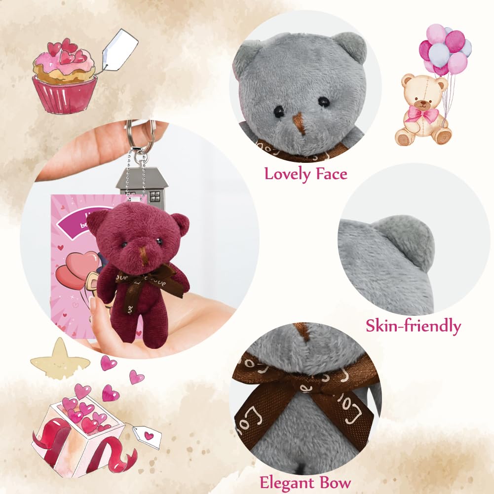28PCS Valentine's Day Gift Cards Plush Bear Stuffed Keychain Toys, Mini Stuffed Animal Plush Toys Keychains for Kids School Classroom Rewards