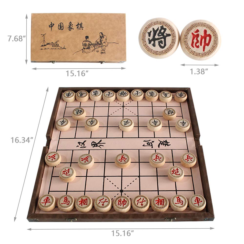 Luoyer 15 inch Chinese Chess Set with PU Leather Foldable Board Xiangqi Portable Chinese Chess Game Set Strategy Xiang Qi Board Games for 2 Players