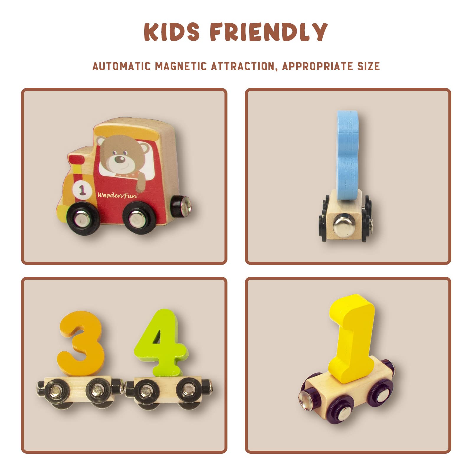 WOODENFUN Number Train Set for 1 2 3 Year Olds, Educational Toy Cars for Toddlers, Montessori Learning Toys for Boys and Girls