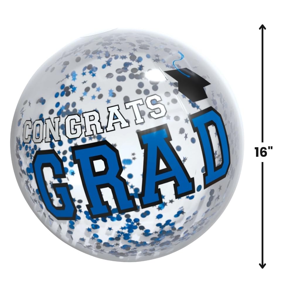 Amscan Vibrant Blue New! Grad PVC Beach Balll w/Confetti - 16" (1 Pc.) - Premium Quality - Perfect for Celebrations & Beach Fun