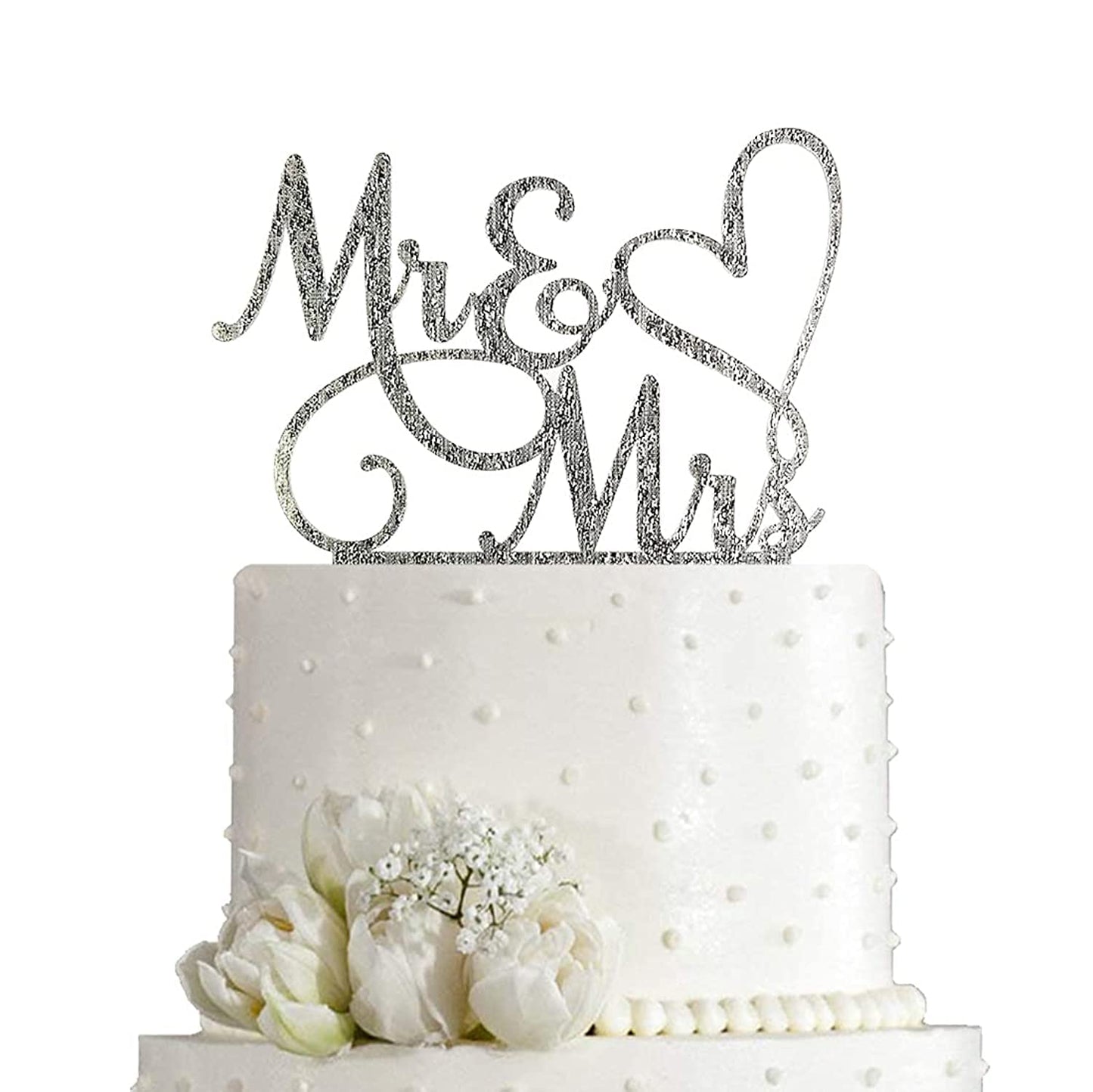 AMINJIE Mr and Mrs Cake Topper Decoration For Bride and Groom Sign Wedding/Engagement , Silver Glitter Acrylic