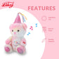 Linzy 8.5” Light Up Bear Stuffed Animal with Party Hat & Cupcake, Soft Musical Plush Toy with Magic LED Lights, Glowing Cute Plushie Teddy Bear