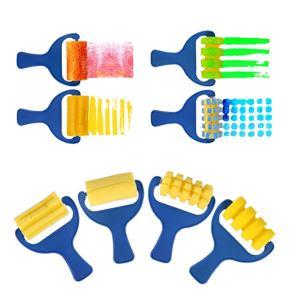 EVNEED Paint Sponges for Kids,29 pcs of Fun Paint Brushes for Toddlers.Coming with Roller,Flower Pattern Brush, Brush Set, Long Sleeve Waterproof