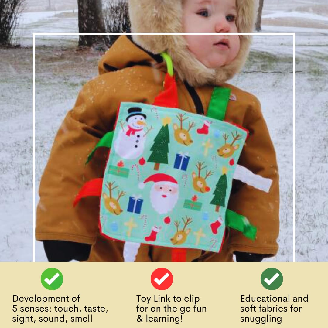Baby Jack & Co 8x8” Baby's First Christmas, Stocking Stuffer, Santa Gift, Rudolph Red Nose Lovey Tag Toy - Crinkle Toy for Developing 5 Senses