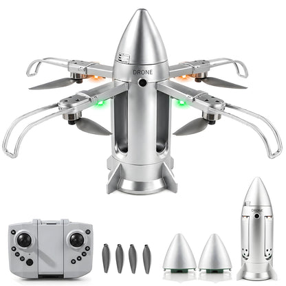 HTURCCOP Remote Control Rocket Drone for Kids, Foldable RC Aircraft Toy with Mist Spray, 2.4GHz Easy Flying Toy with 2 Rechargeable Batteries, Outdoor
