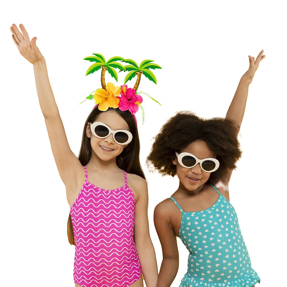 Palm Tree Head Bopper - 10.25" x 10" (Pack of 1) - Multicolor Foam with Fabric Hibiscus Flowers - Perfect for Summer Parties & Hawaiian Events