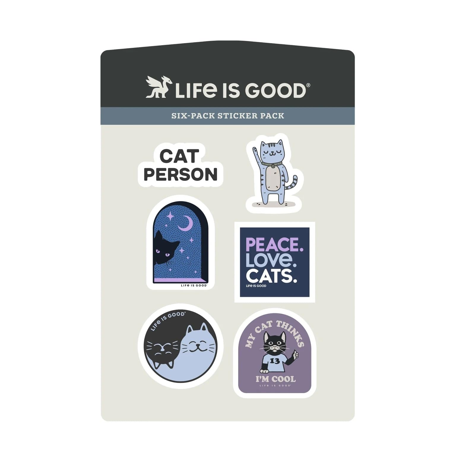 Life is Good. Cat Person Six-Pack Sticker Pack, Multi