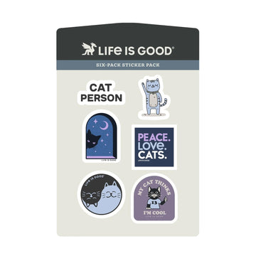 Life is Good. Cat Person Six-Pack Sticker Pack, Multi