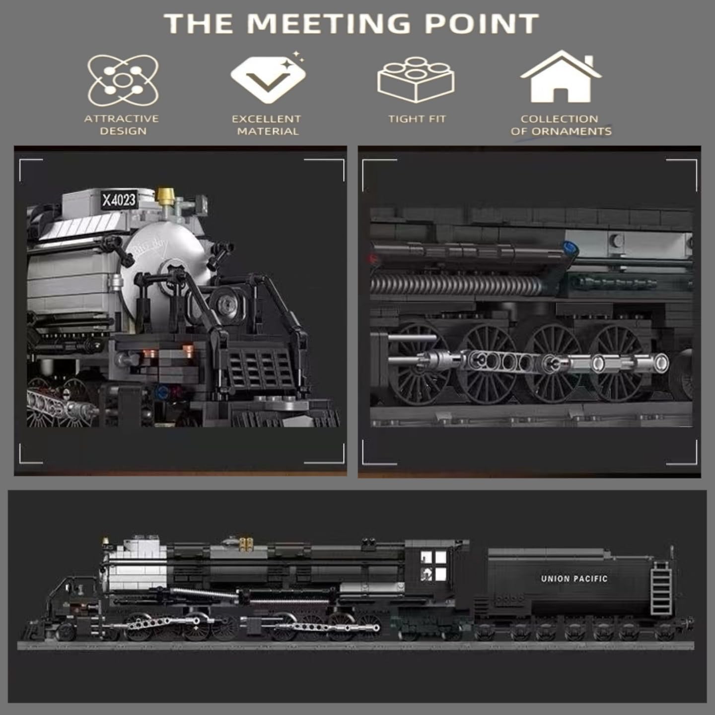 Affxinglib BIGBOY Steam Train Building Blocks Set Locomotive with Train Tracks Model Trains Building Toys for Adults and Teens(1608pcs)