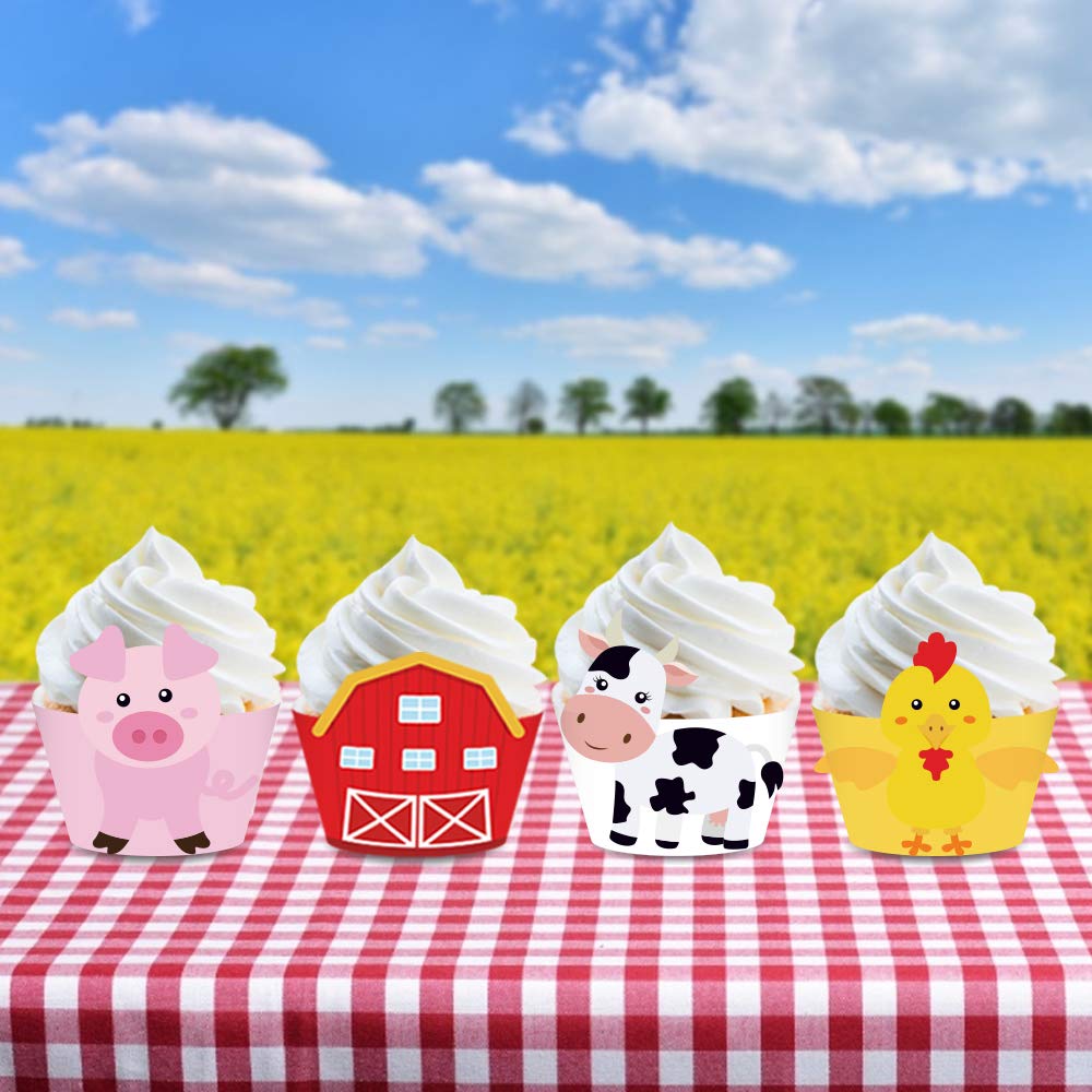 CC HOME 24Pcs Farm Animal Cupcake Wrappers for Shower,Birthday Party Supplies, Wedding Party Decorations