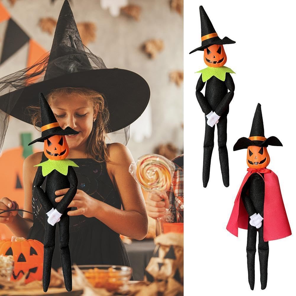 Feetcant 14Inch Halloween Pumpkin Elf Plush, Handmade with Hat and Cape