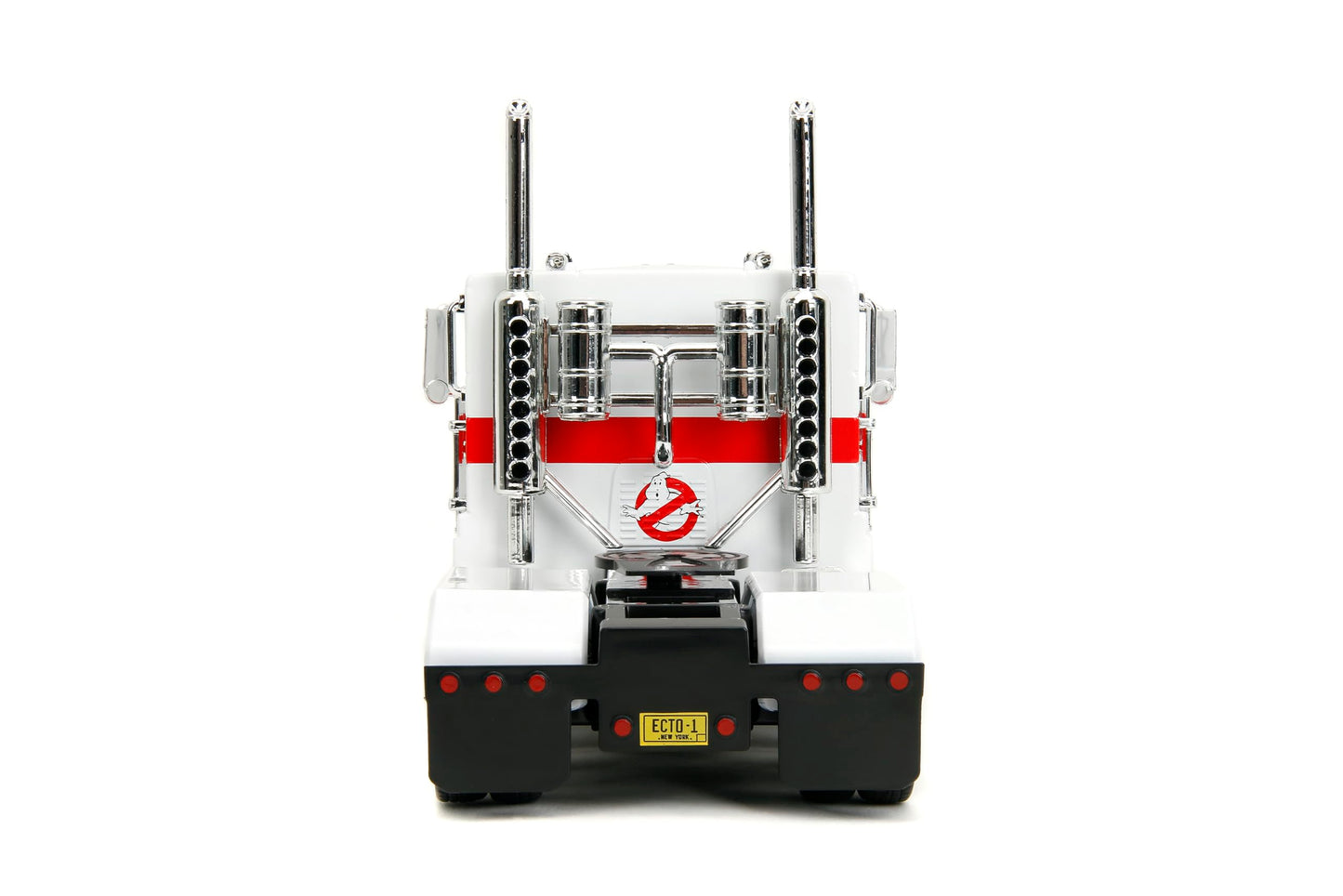 Jada Transformers G1 Optimus Prime Big Rig with Ghostbusters Ecto-1 Graphics - Die-Cast Vehicle - 1:24 Scale, Opening Doors, Hood & Trunk, Rubber