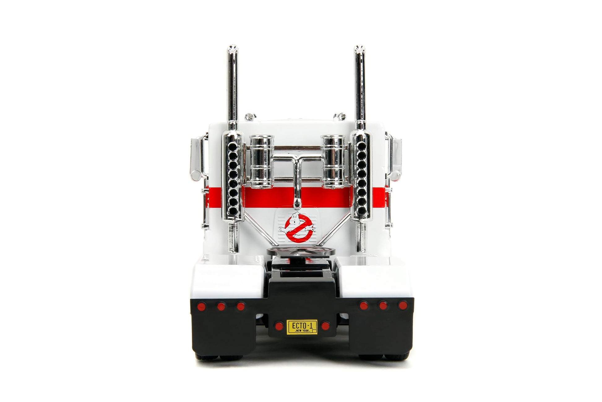 Jada Transformers G1 Optimus Prime Big Rig with Ghostbusters Ecto-1 Graphics - Die-Cast Vehicle - 1:24 Scale, Opening Doors, Hood & Trunk, Rubber