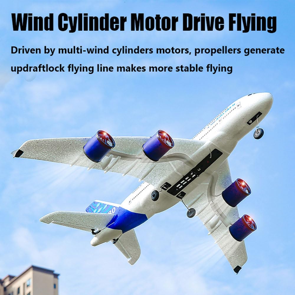 FANXMF RC Airbus 747 A380 2.4G Remote Control Electric Plane Four Motor RC Airplane Toy RC Airliner with LED Lights Drop Resistant Aircraft 2