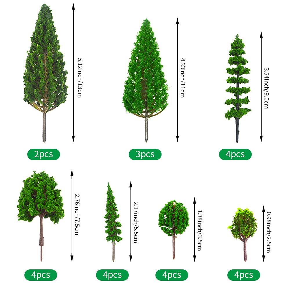 MOMOONNON 25pcs Model Trees Train Scenery Mixed Miniature Trees Artificial Wargame Fake Tree Model Railroad Diorama Supplies Scenery Landscape