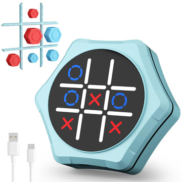 Electronic Tic Tac Toe Game,5-in-1 Handheld Puzzle Games,Tic Tac Toe Bolt Game for Educational&Memory,Portable Travel Games for Car Ride with Silent