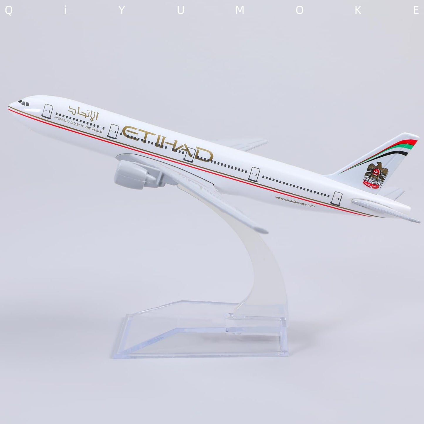 QIYUMOKE 1/400 Compatible for UAE Boeing 777 Diecast Model Airplane with Display Stand, 6-Inch Metal Airliner Model for Aviation Collectors, Desktop
