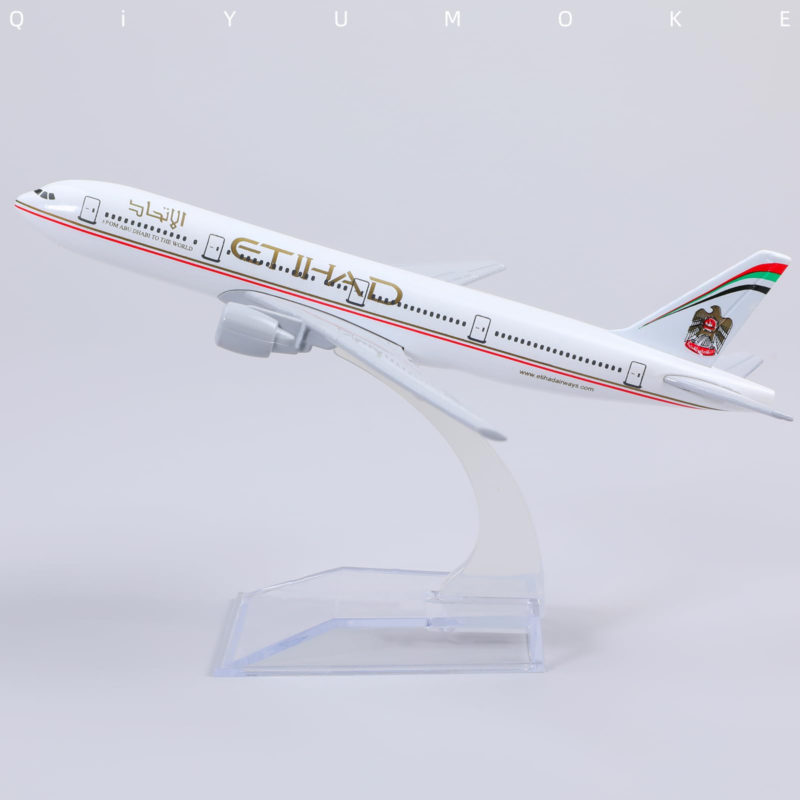 QIYUMOKE 1/400 Compatible for UAE Boeing 777 Diecast Model Airplane with Display Stand, 6-Inch Metal Airliner Model for Aviation Collectors, Desktop
