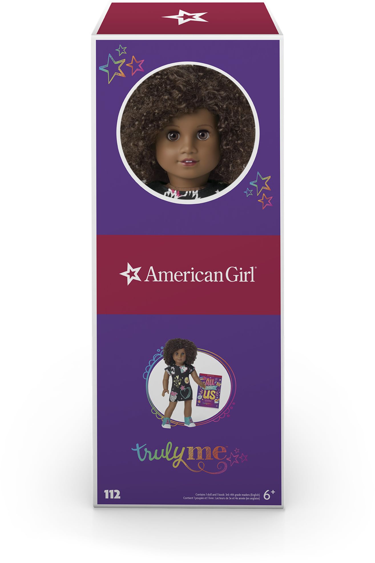 American Girl Truly Me 18-inch Doll #112 with Brown Eyes, Dark-Brown Hair, Deep Skin, Black T-shirt Dress, For Ages 6+