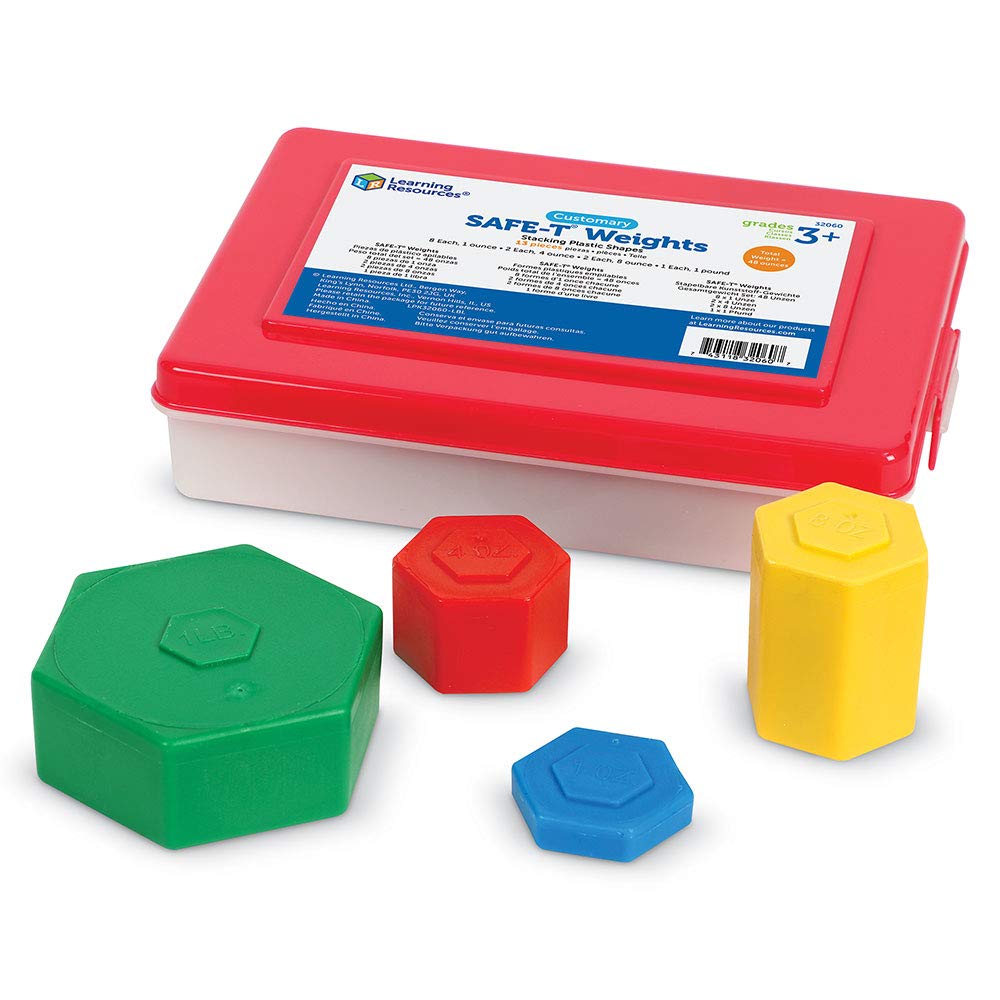 Learning Resources Customary SAFE-T Weight Set, 13 Pieces Including 1oz, 2oz, 8oz, and 1lb Weights