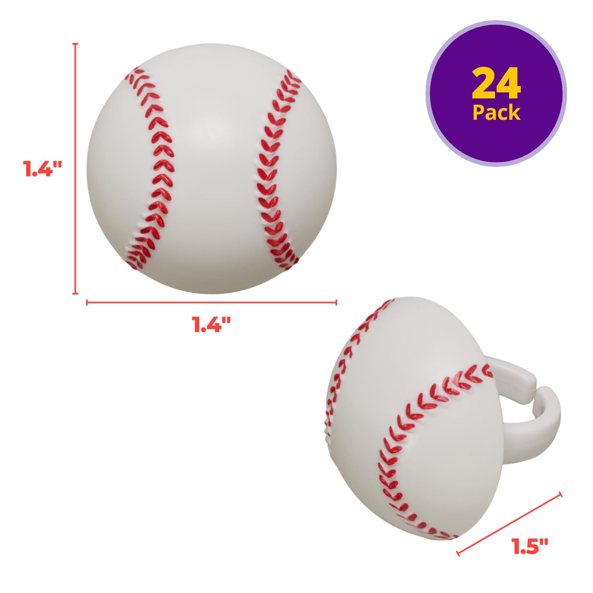 DecoPac Baseball Rings, Cupcake Decorations, Baseball Cupcake Toppers, Food Safe - 24 Pack