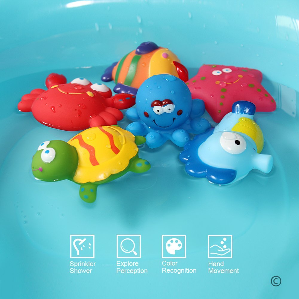 Bathtub Toys Floating Bath Toys(6PCS) with Storage Net,Baby Soft Bath Time Boat Toys,Bathtub Learning Water Toys and Bathtub Toys