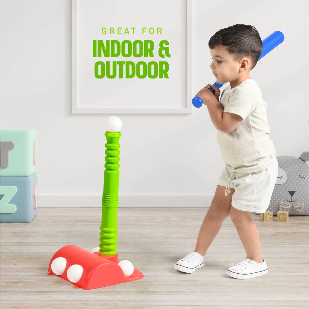 Play22 T Ball Set for Toddlers - Tball Set for Kids 3-5, 8 Large Balls, 23" Batting Tee - Kids Baseball Bat Tee - Wiffle Ball, Toddler Outdoor Toys