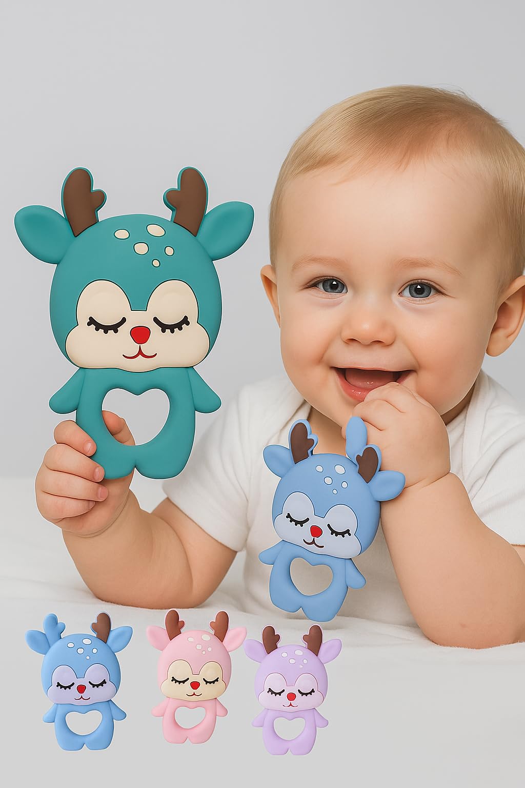Kiddo Toyz Silicone Baby Teether 2-Pack (Elephant & Deer) - BPA-Free, Soft, Safe, and Easy to Hold for Infants
