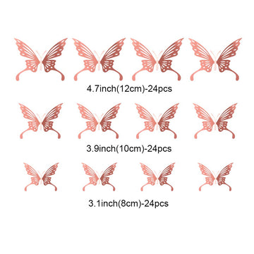 Pengcen 72 Pcs 3D Butterfly Wall Stickers 3 Sizes Removable Butterflies Sticker,Decoration Kids Bedroom and Wedding,Pattern C(Rose Gold)