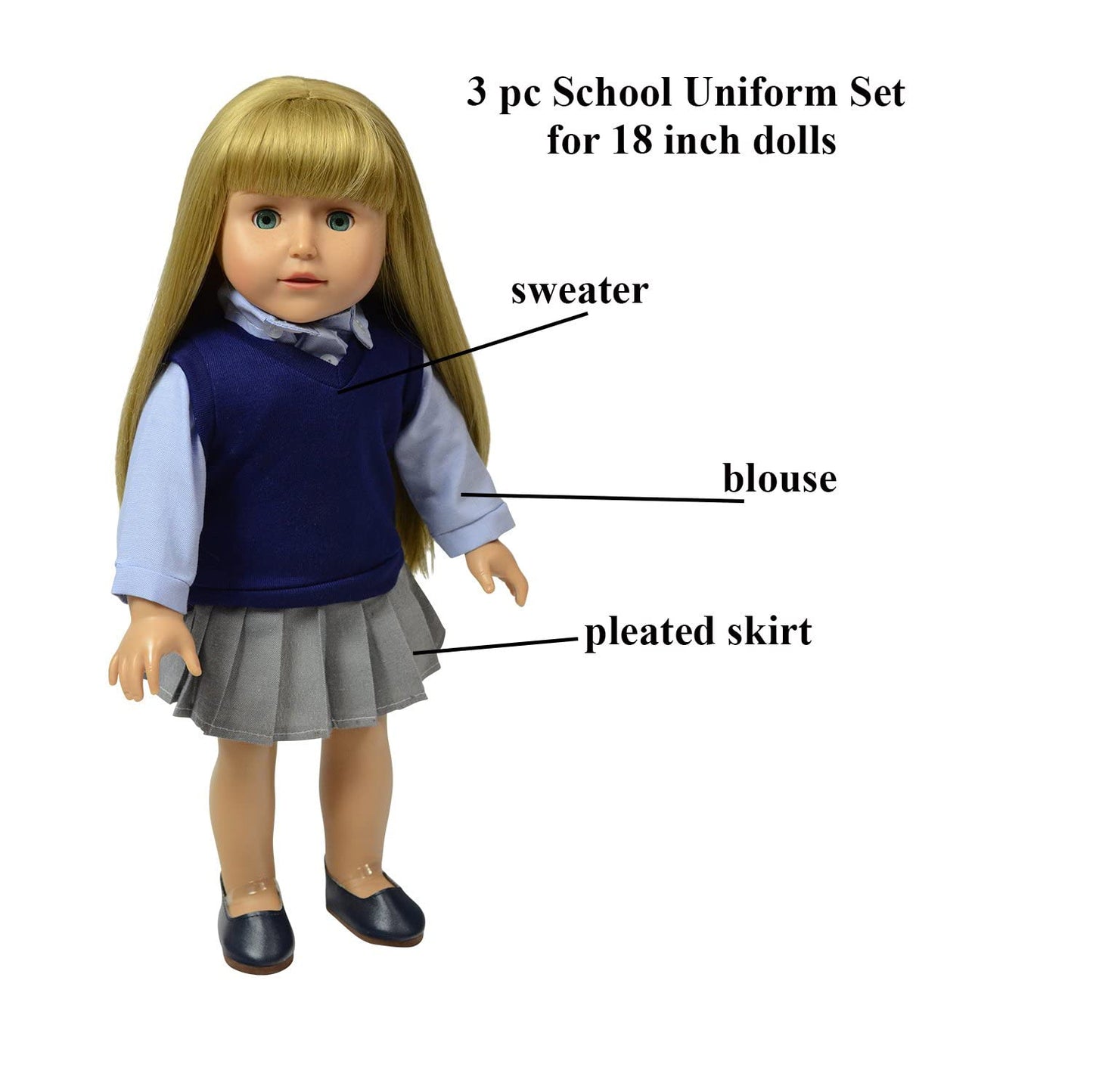 The New York Doll Collection Doll Back to School Set - Doll School Desk,School Supply Set for Dolls and School Uniform Clothing Fits 18 Inch Girl