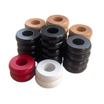 30 Traditional Carrom Board Game Coins (13 Black / 13 Natural / 2 Red Queens / 2 White Strikers) (Add a Pouch)