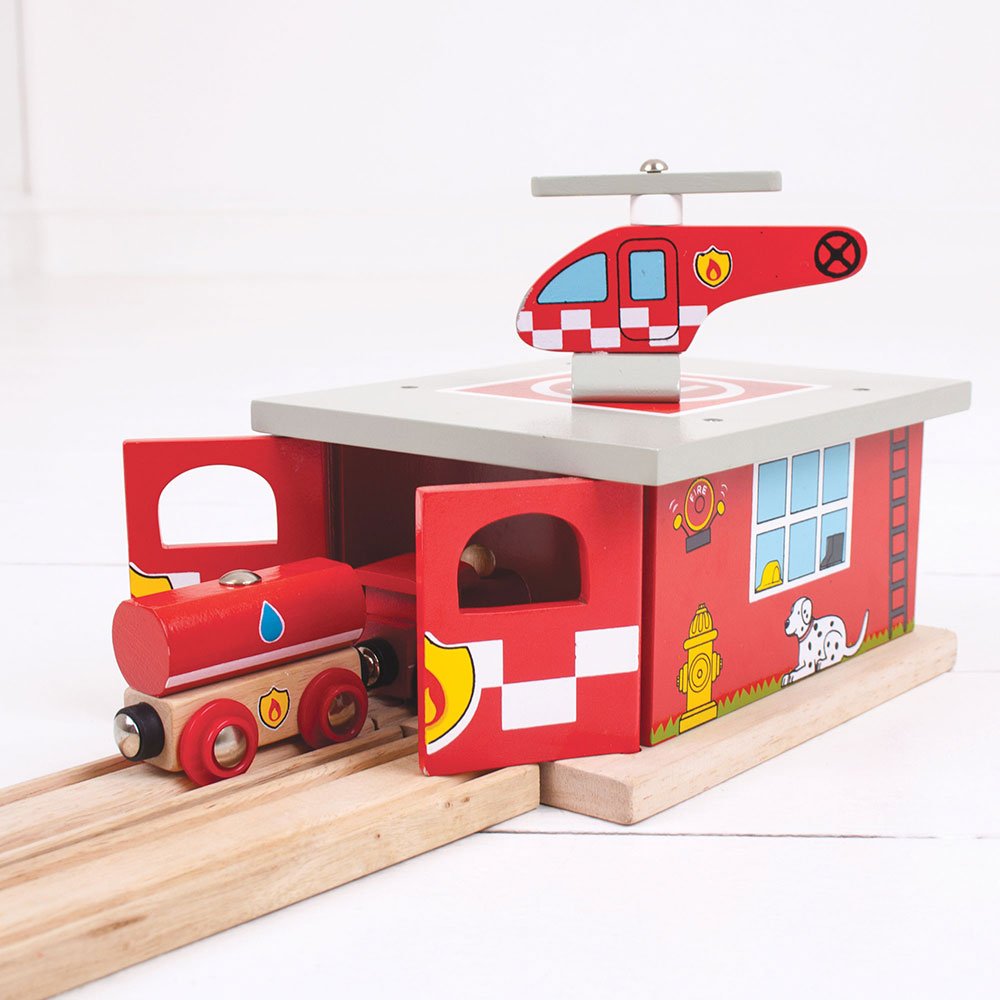 Bigjigs Rail Firestation Shed, Red