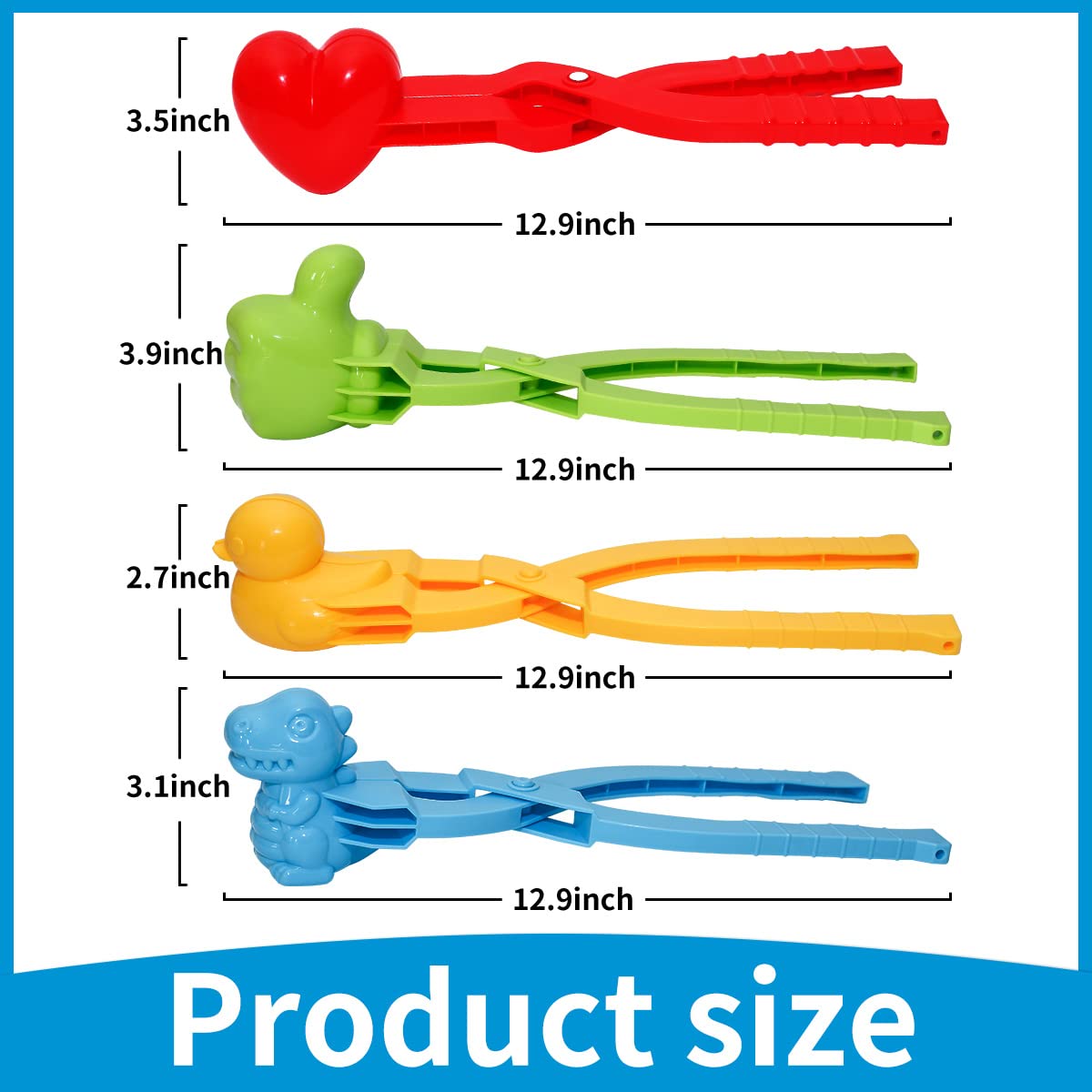 Holady 4PCS Large Size Snowball Maker Clip,Snowball Maker Tool with Handle for Snow Ball Fights, Snow Toys Kids Winter Outdoor Toys（Dinosaur, Love