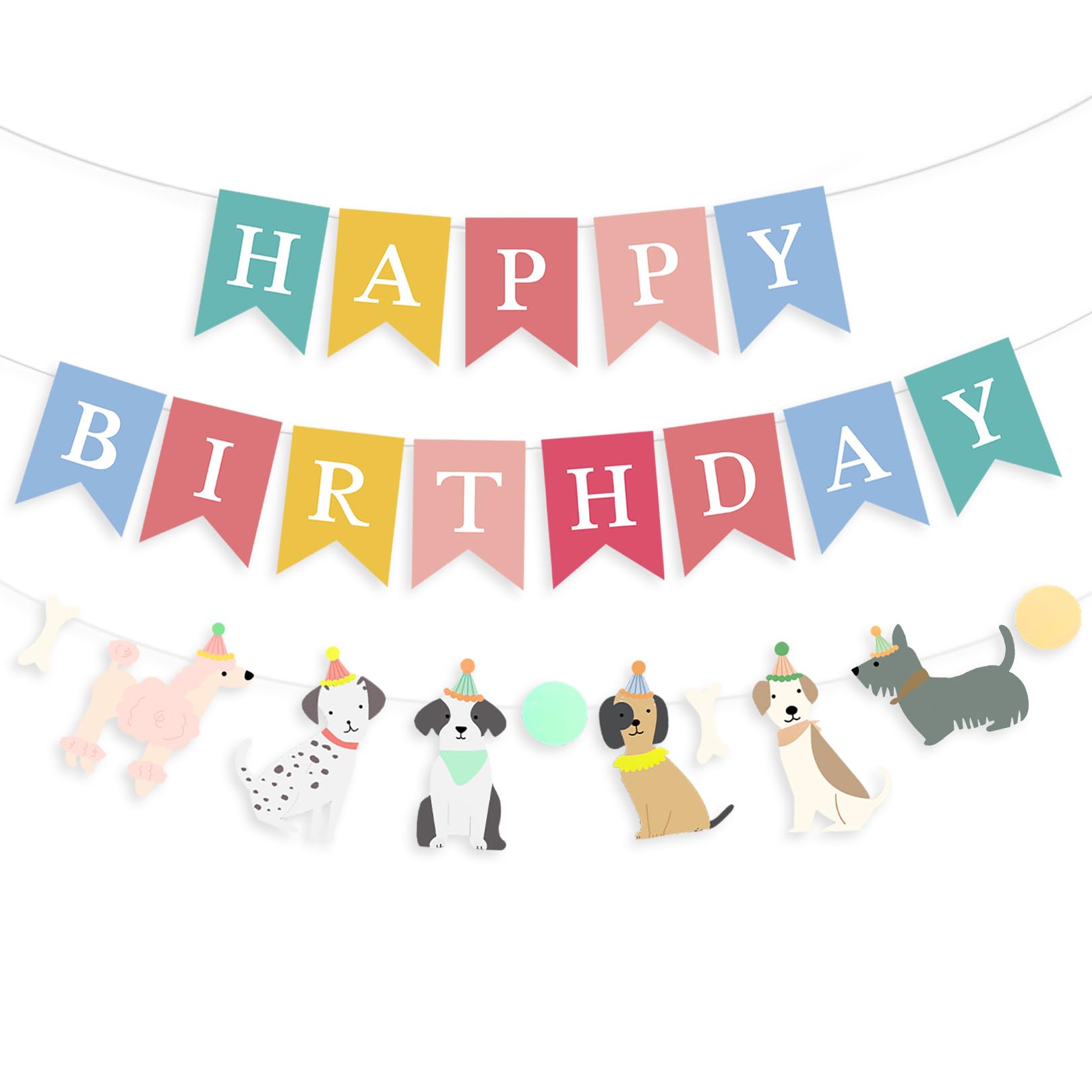 PANRRPERS Dog Themed Banner Happy Birthday Banner Backdrop Colorful Decoration Kids Baby Dog Birthday Party Supplies