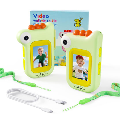 Dinosaur Video Walkie Talkies for Kids with 6 Voice Effects, Support Send Voice, Pictures, Emojis, and Selfies, Upgraded Front and Rear Cameras,Gifts