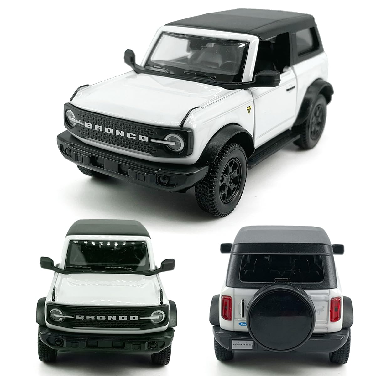 2-Door Bronco Badlands Model Car 1/36 Scale Diecast Toy Cars Metal Alloy Children’s Vehicles, Pull Back Doors Open, Black Rim, Mens Collection, Kids