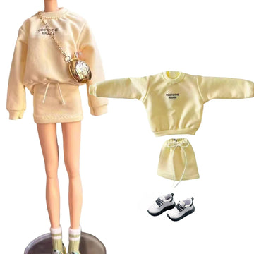 3-Piece Fashion Doll Outfit Set, Sweater with Short Skirt and Shoes, 11.5 inch Doll or BJD (Egg Yellow)